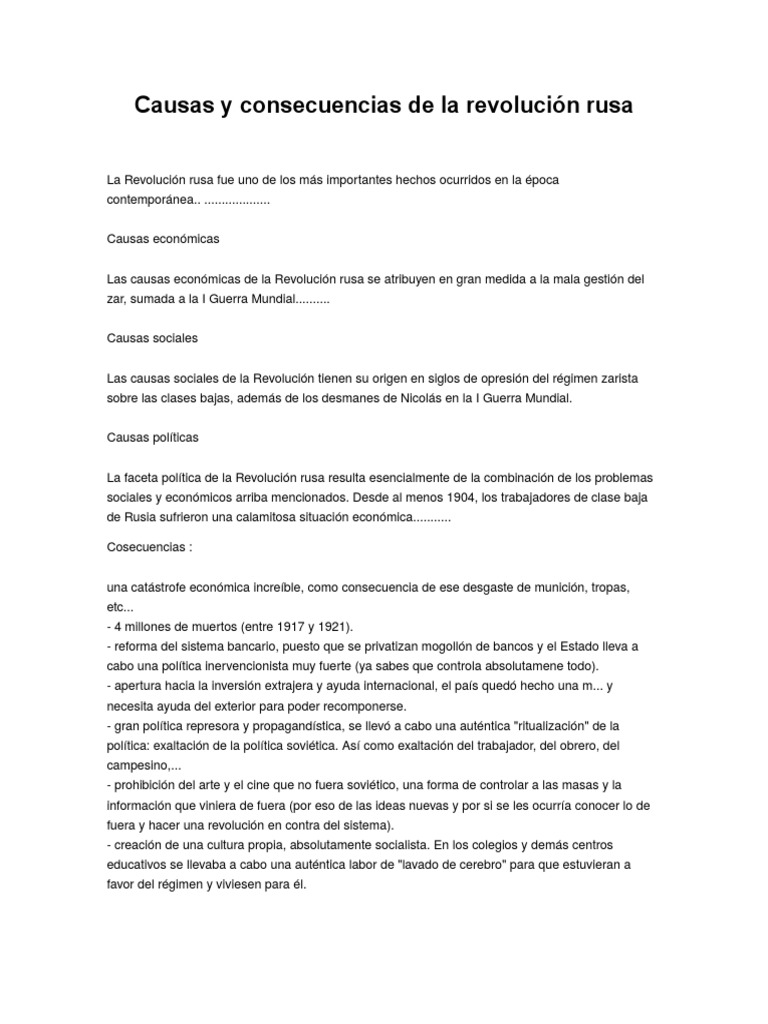 Causas y Efectos de la Revolución Rusa | PDF | Política | Historia
