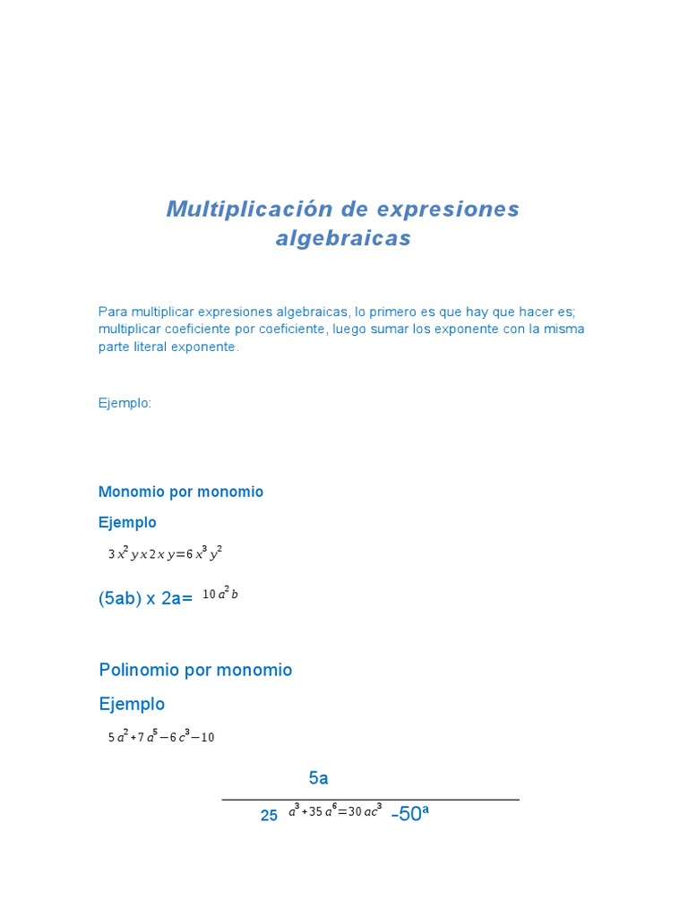 Multiplicación de Expresiones Algebraicas 2 | PDF | Métodos y ...