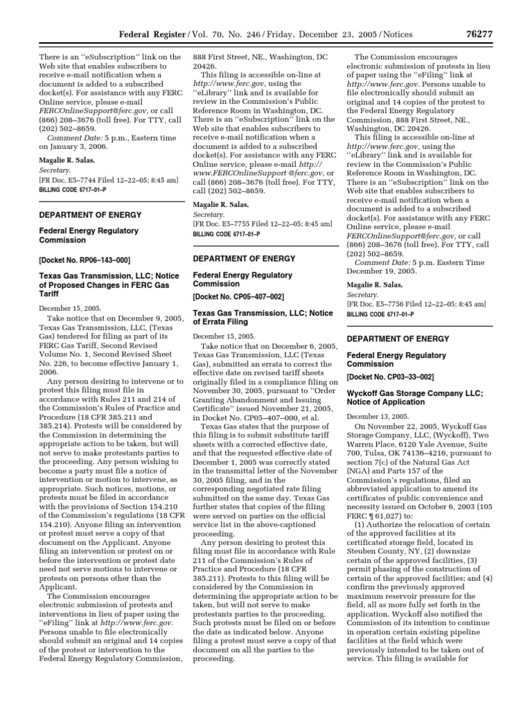 Notice Environmental Statements Availability, Etc. Wyckoff Gas Storage Co. LLC PDF Federal
