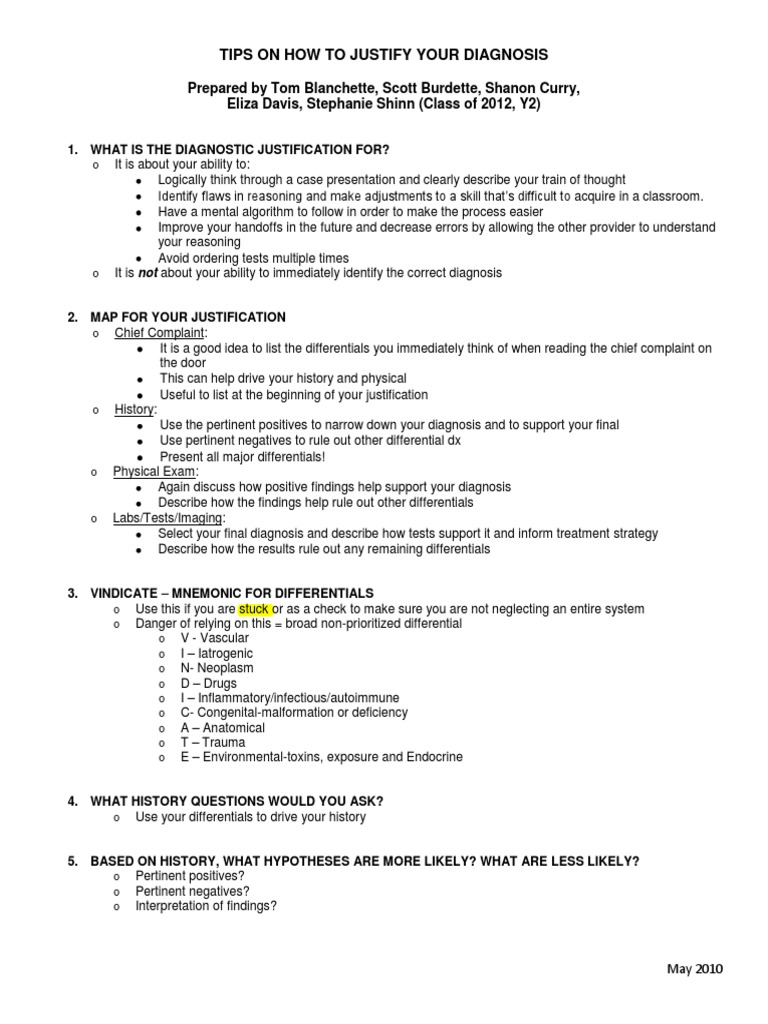 Justify Your Diagnosis | PDF | Medical Diagnosis | Physical Examination