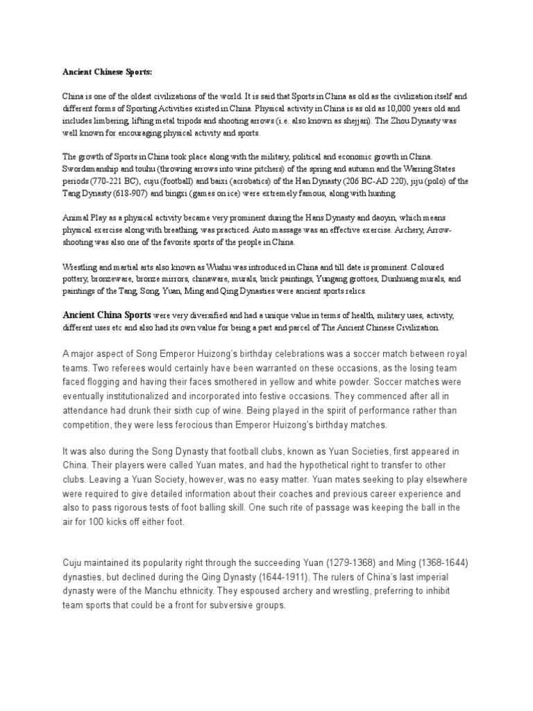 Ancient Chinese Sports | PDF | History Of China | Ancient History