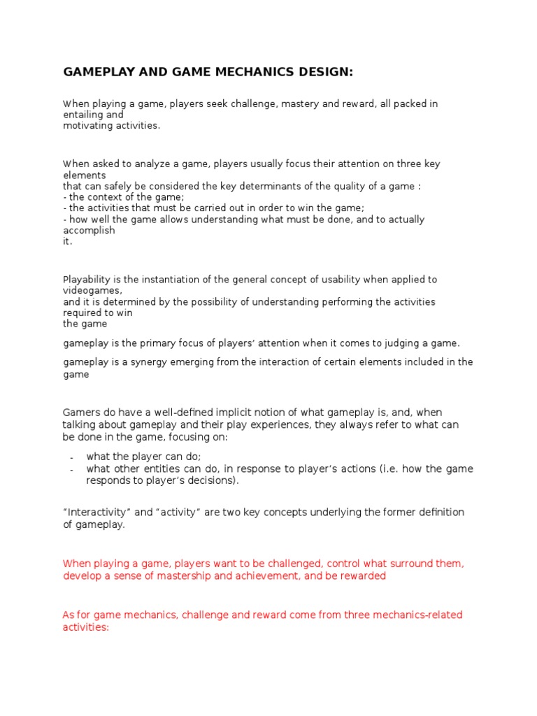 Gameplay and Game Mechanics Design | PDF | Game Design | Motivation