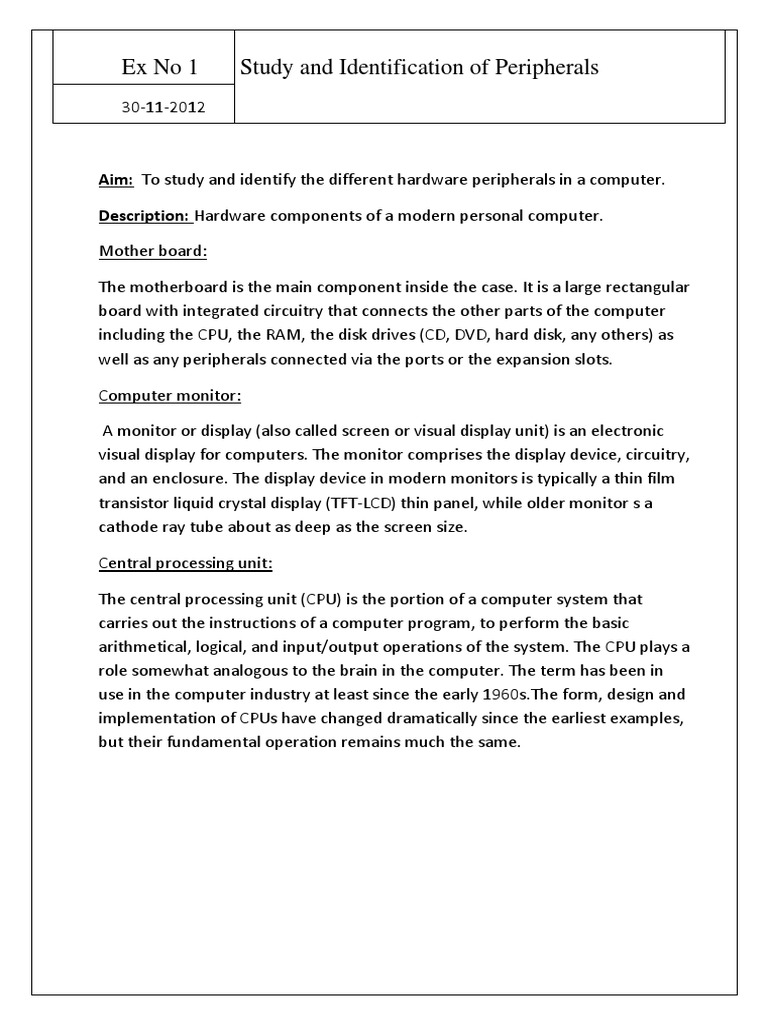 Identifying Computer Peripherals | PDF | Disk Storage | Computer Data ...