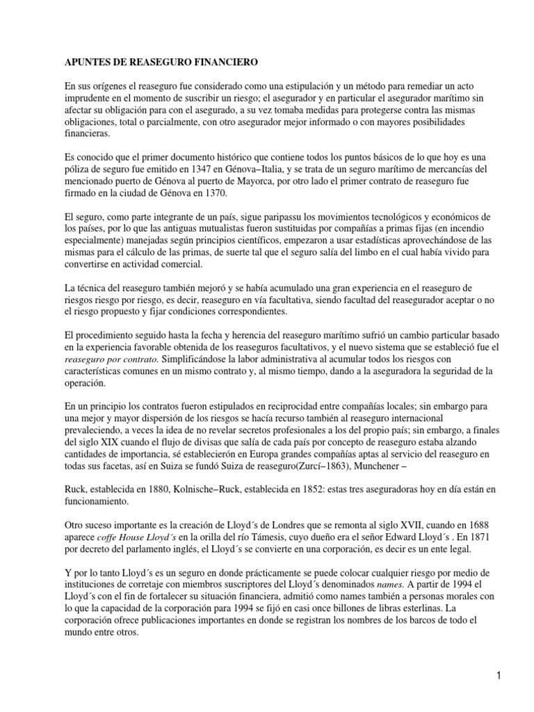 Reaseguro Financiero: Conceptos Clave | PDF | Reaseguro | Seguro