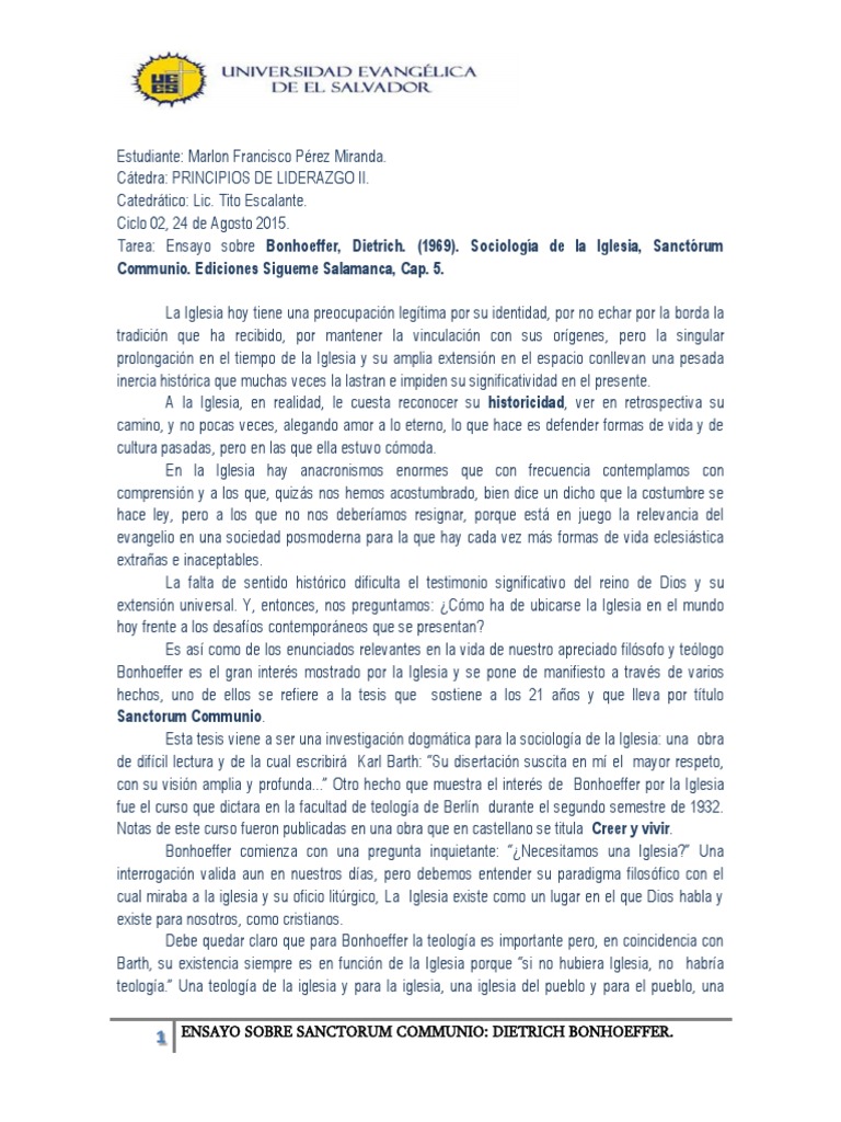 Sanctorum Communio de Bonhoeffer PDF eucaristía Cristo (título)