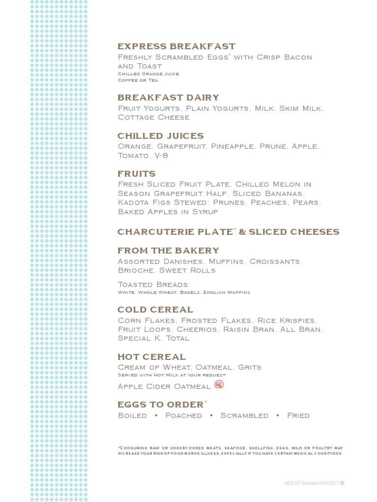 Express Breakfast: Chilled Orange Juice Coffee or Tea | PDF