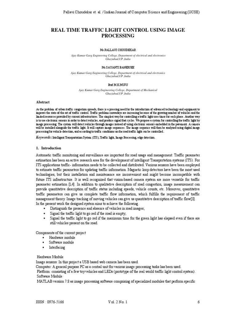 Real Time Traffic Light Control Using Image Processing | PDF | Traffic ...