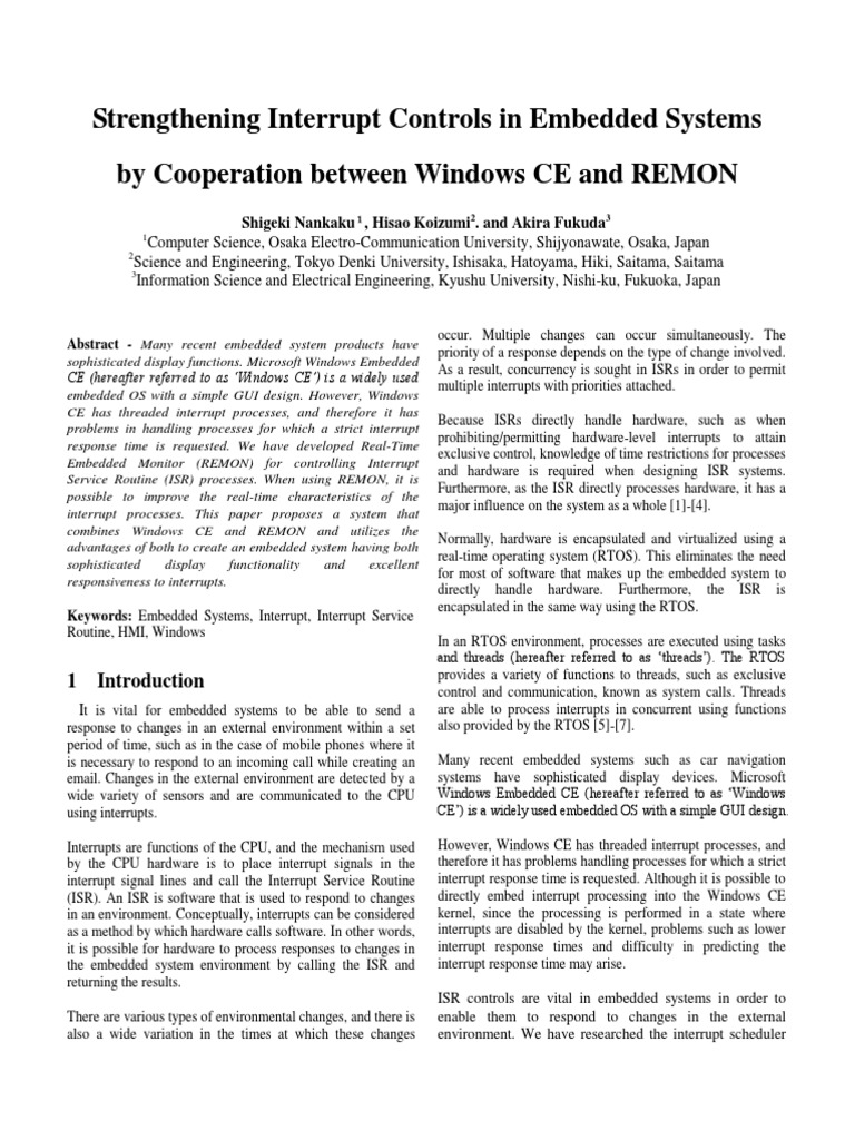 Strengthening Interrupt Controls in Embedded Systems by Cooperation ...