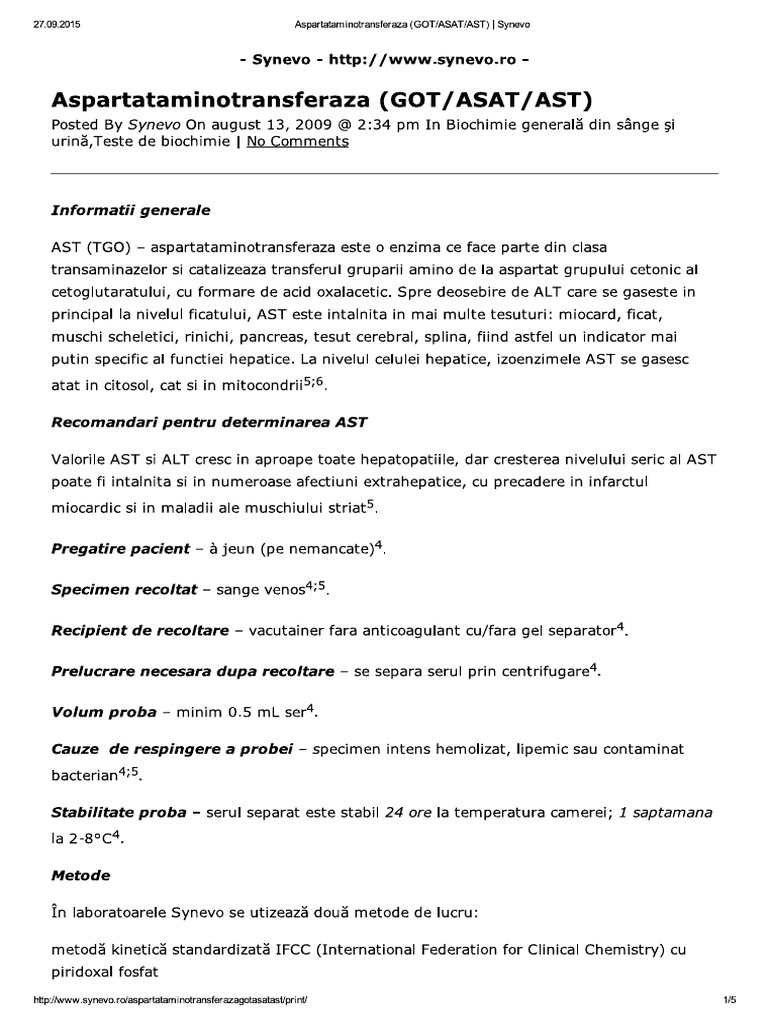Aspartataminotransferaza Got Asat Ast Synevo