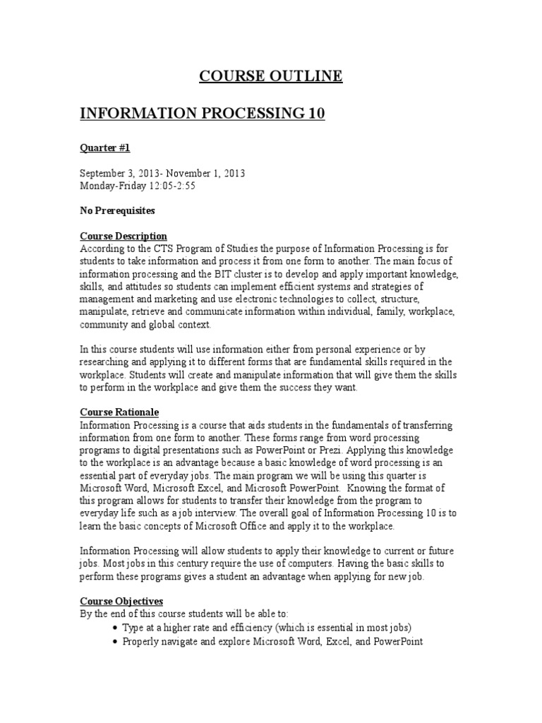 Course Outline | PDF | Information | Microsoft Excel