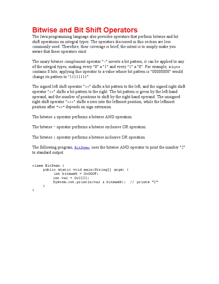 Java Bitwise and Shift Operators | PDF
