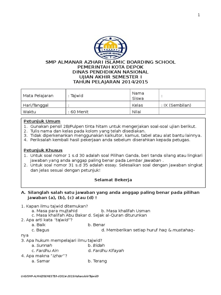 Soal Tajwid Medium level