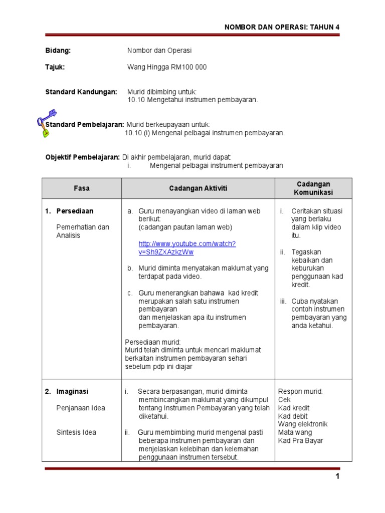 Contoh Rph Mengenal Pelbagai Instrumen Pembayaran Pdf
