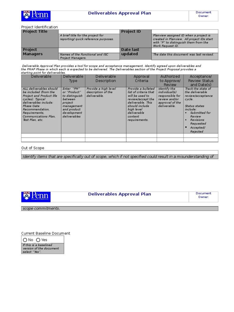 Deliverables Approval Plan: Project Title Project ID | PDF | Business ...