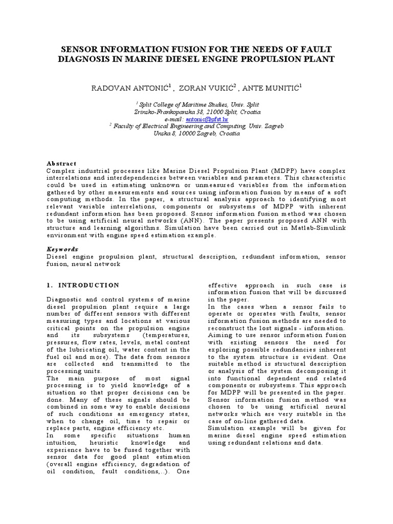 Sensor Information Fusion For The Needs of Fault Diagnosis in Marine ...