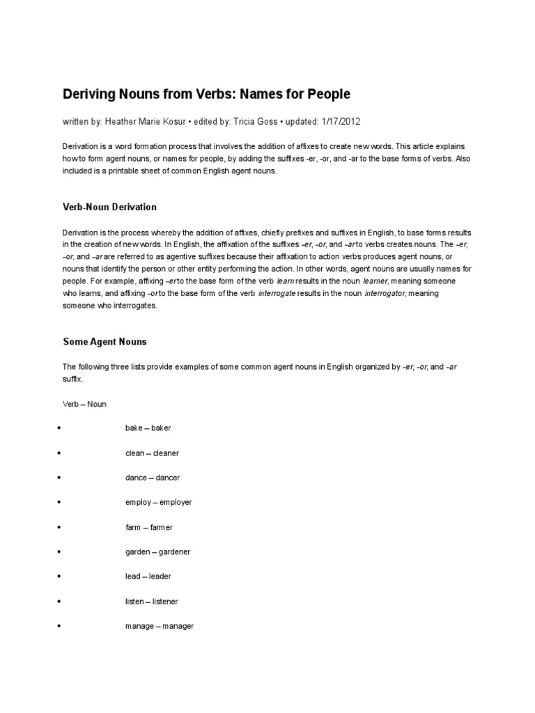 Deriving Nouns From Verbs | PDF | Onomastics | Linguistic Typology