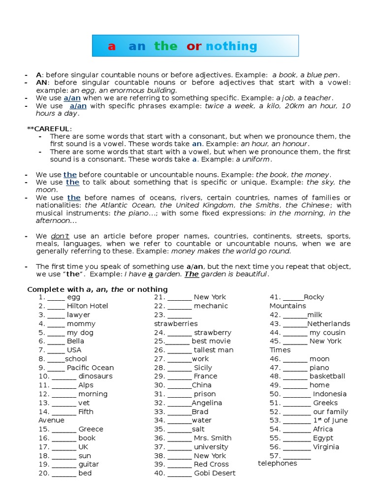 A, AN, The or Nothing | PDF | Language Arts & Discipline