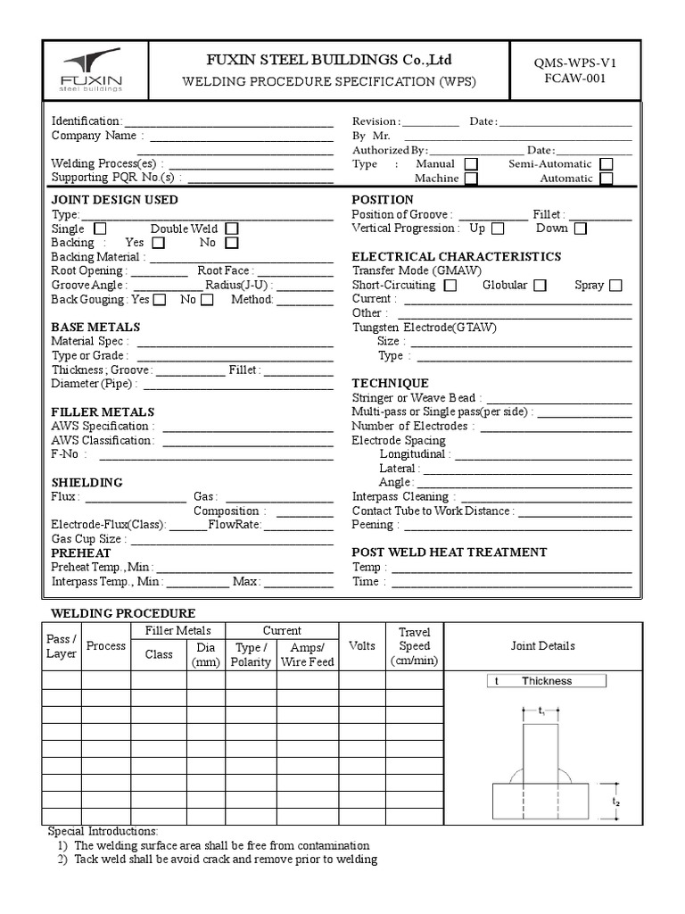 Fuxin Steel Buildings Co.,Ltd: Welding Procedure Specification (WPS ...