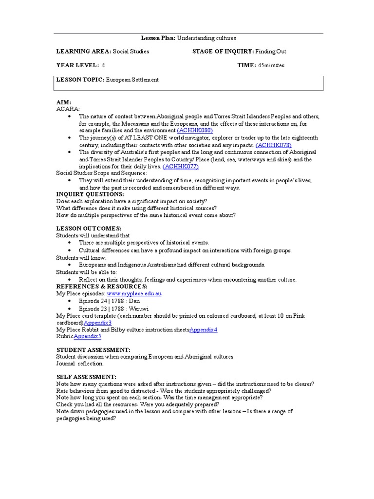 Lesson Plancultures | PDF | Indigenous Australians | Educational Assessment