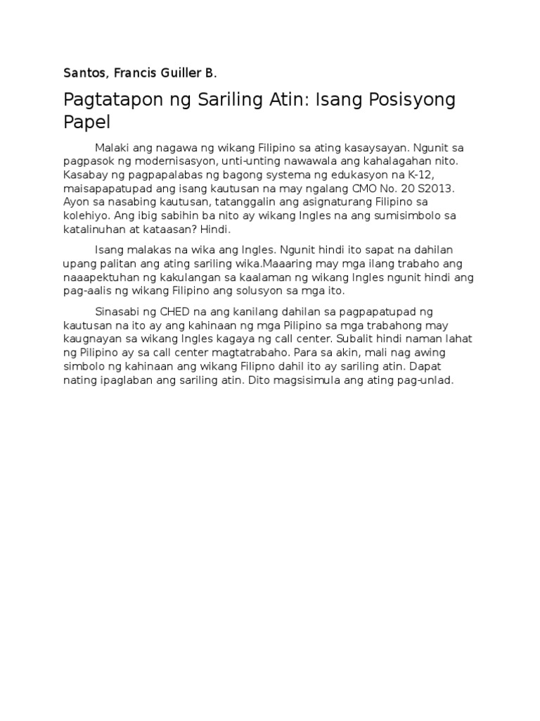 Ano ang thesis sa posisyong papel picture