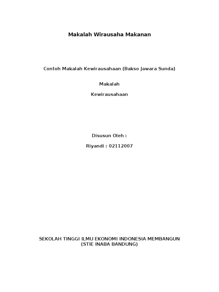 Makalah Kewirausahaan Makanan Pdf Contoh Makalah