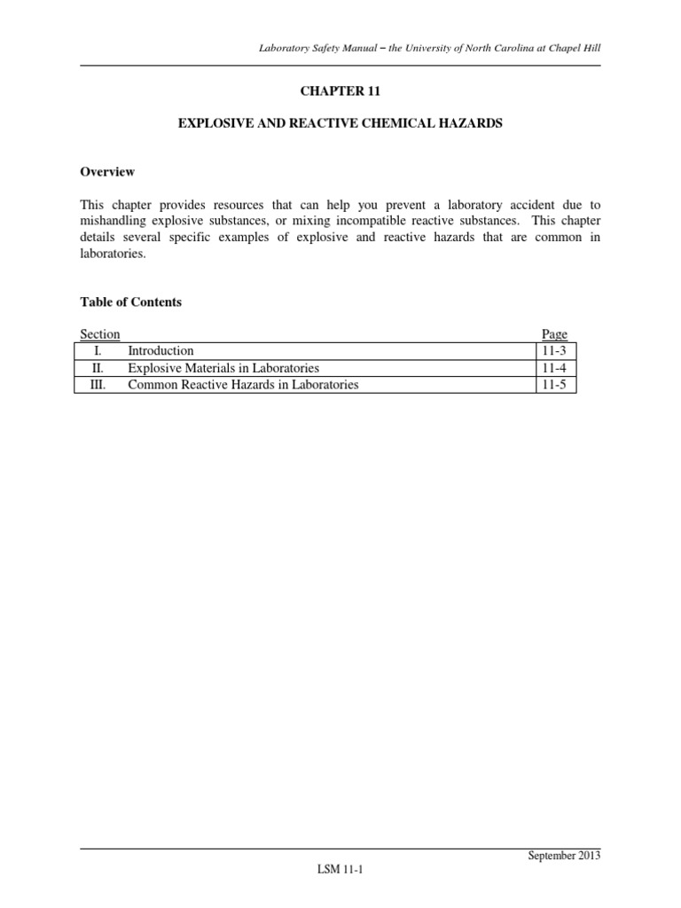 Explosive and Reactive Chemical Hazards Laboratory Safety Manual The