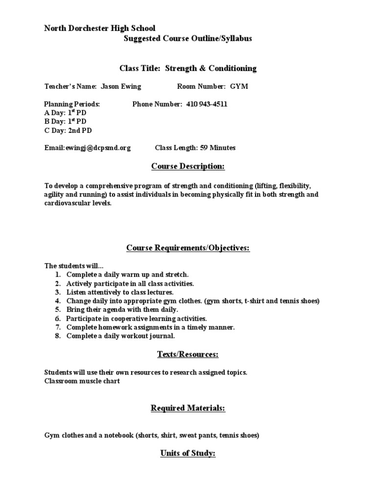 Strength and Conditioning Course Syllabus Updated 2015 PDF