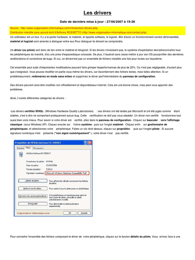 Comprendre les drivers informatiques | PDF | Pilote informatique ...