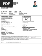 11 Apr 1993 Male GEN No: Communication Address GATE Exam Details