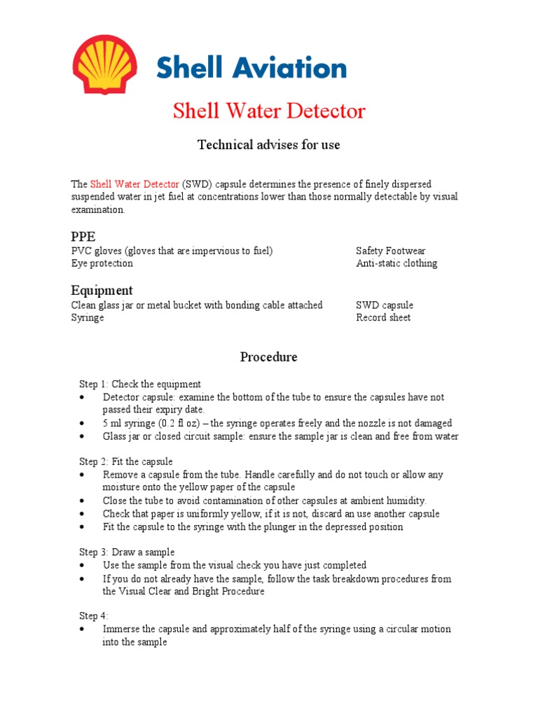 Procedure for Using the Shell Water Detector Capsule to Detect Finely