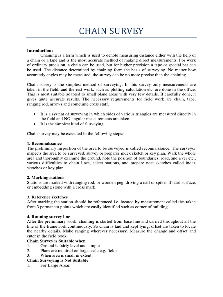 Intro For Chain Survey PDF Surveying Foot (Unit)