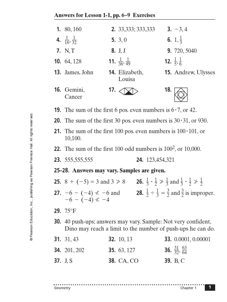 Chapter 1 Book Answers Geometry Elementary Mathematics
