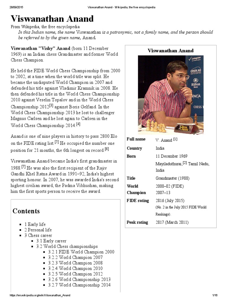 Viswanathan Anand, Biography & Facts