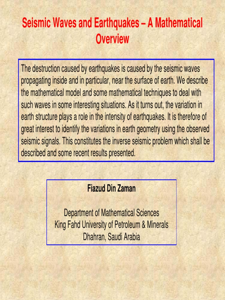 Seismic Waves and Earthquakes - A Mathematical: Fiazud Din Zaman | PDF ...