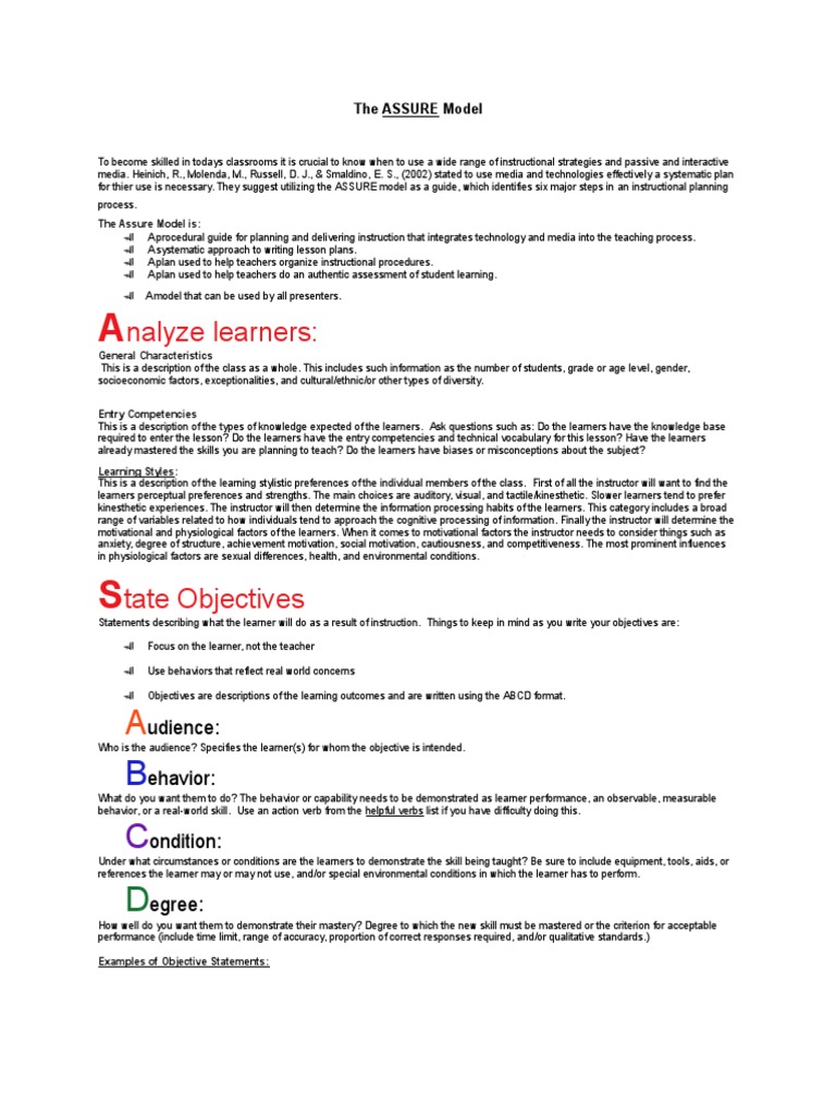 Understanding the ASSURE Model Steps | PDF | Motivation | Motivational