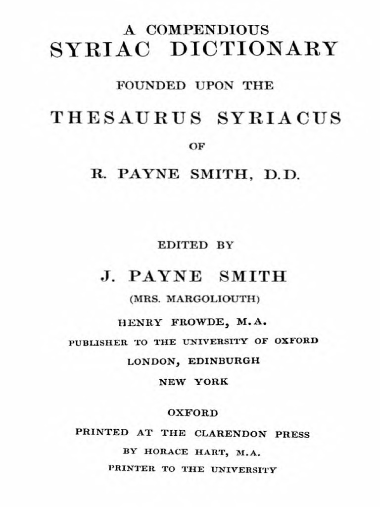 Payne Smith A Compendious Syriac Dictionary 1903 Adjective Oxford University Press