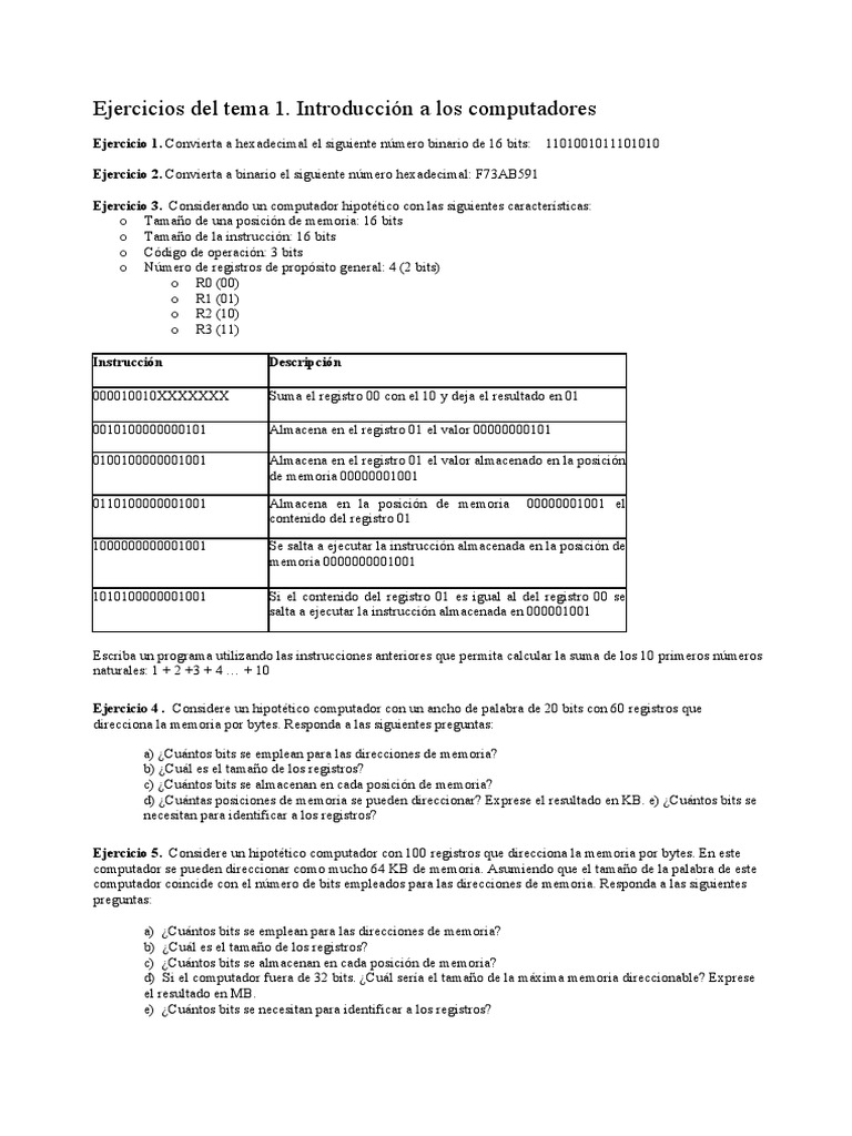 Ejercicios Tema 1 | PDF | Poco | Almacenamiento de datos de la computadora