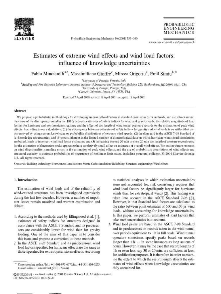Estimates of Extreme Wind Effects and Wind Load Factors | PDF | Mean ...