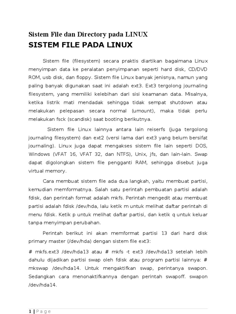 Aturan dan Perintah Sistem File Linux | PDF