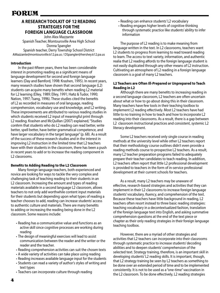 Reading Strategies for L2 Classrooms | PDF | Reading Comprehension ...