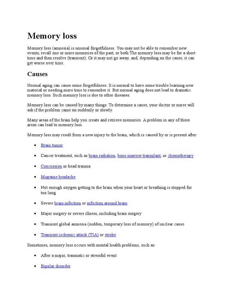 Memory Loss PDF Amnesia Dementia