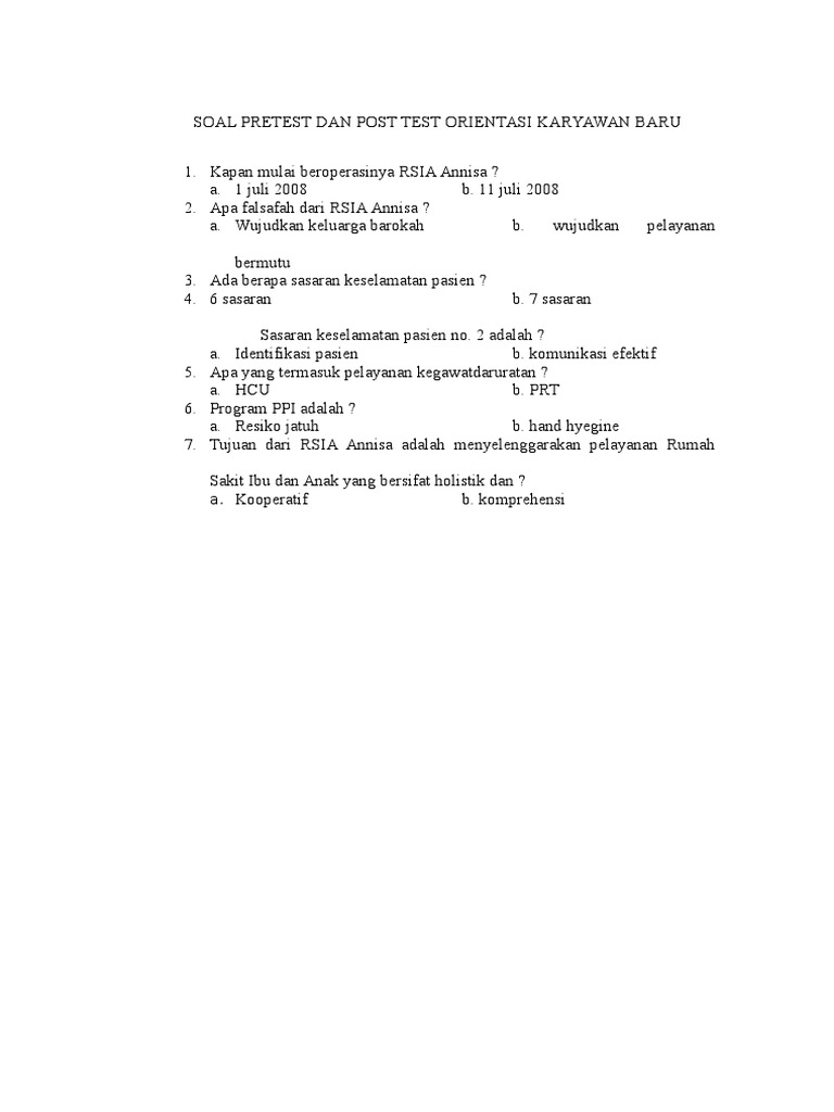 Contoh Soal Pretest Btcls 119