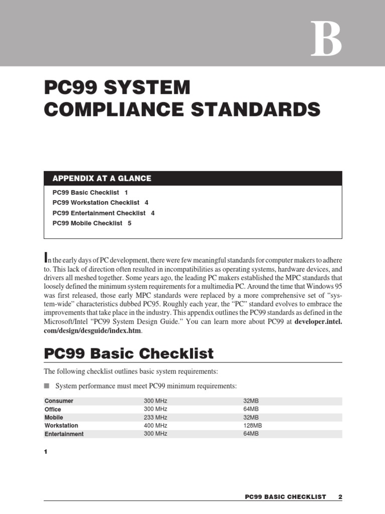 PC99 Compliance Standards Overview | PDF | Workstation | Bios