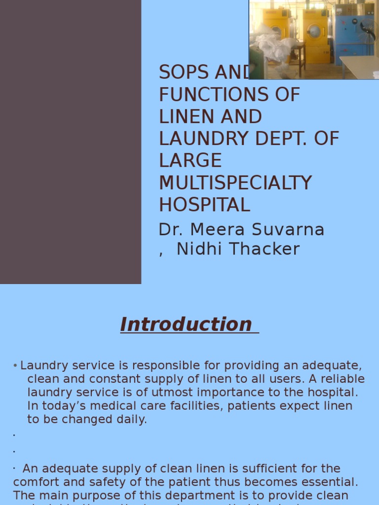 SOPs and Functions of Linen and Laundry Dept Washing Machine Laundry