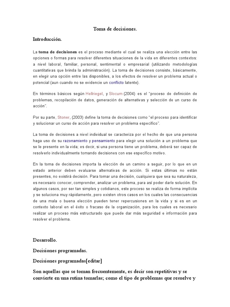 Toma de Decisiones | PDF | Toma de decisiones | Conceptos psicologicos