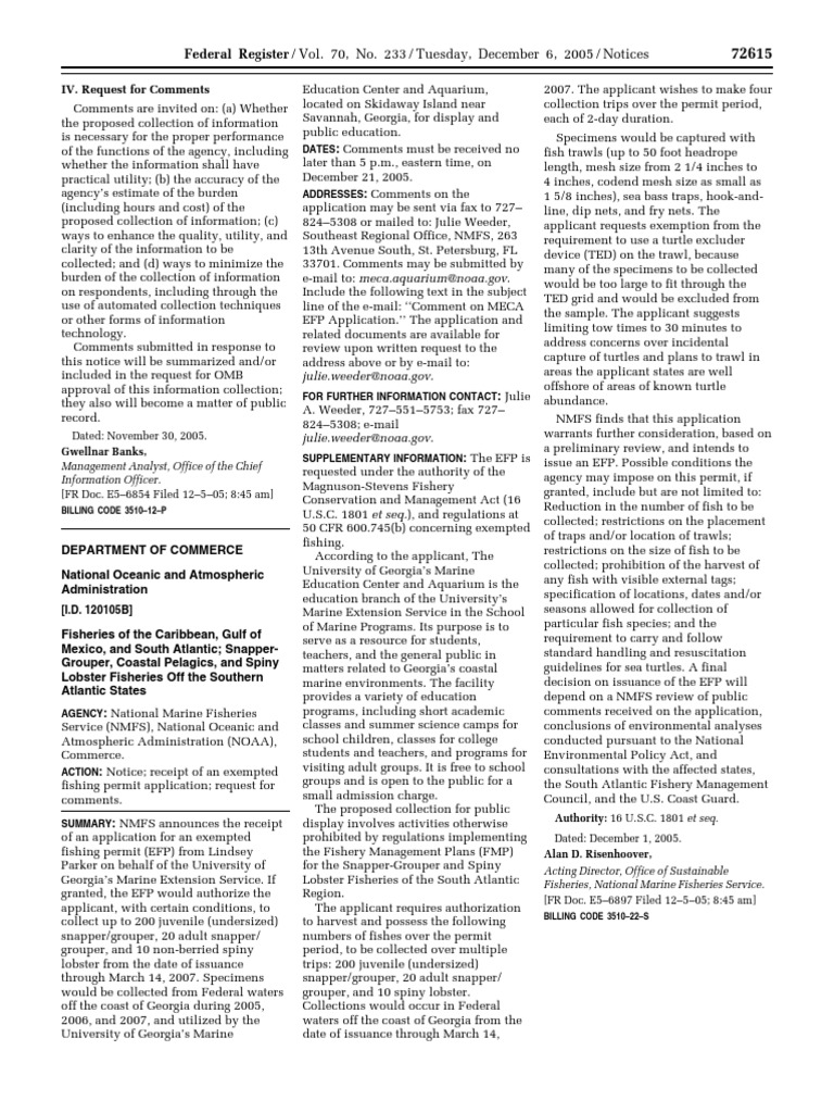 Notice: Exempted Fishing Permit Determinations, Etc. | PDF