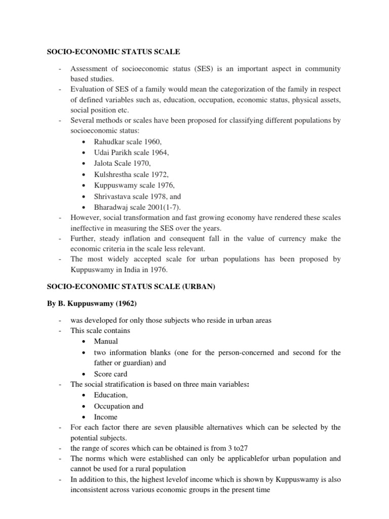 Socio Economic Status Scale Socioeconomic Status Social Divisions