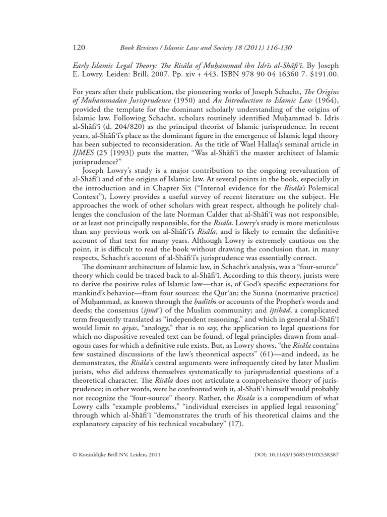 Book Review - Early Islamic Legal Theory - The Risala of Al-Shafii ...