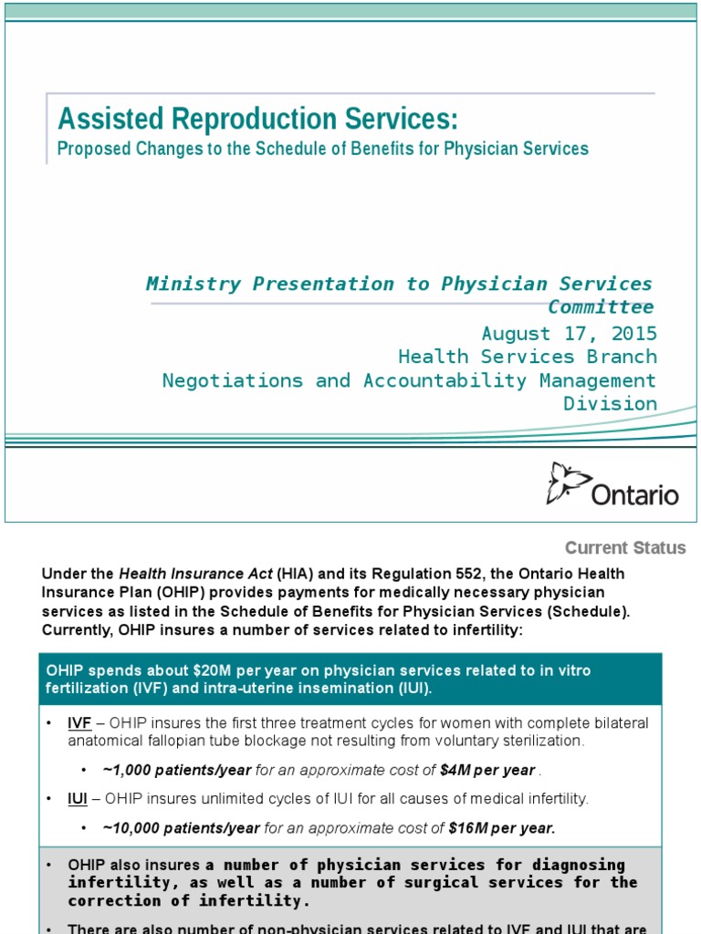 Assisted Reproduction Services Proposed Changes To The Schedule of