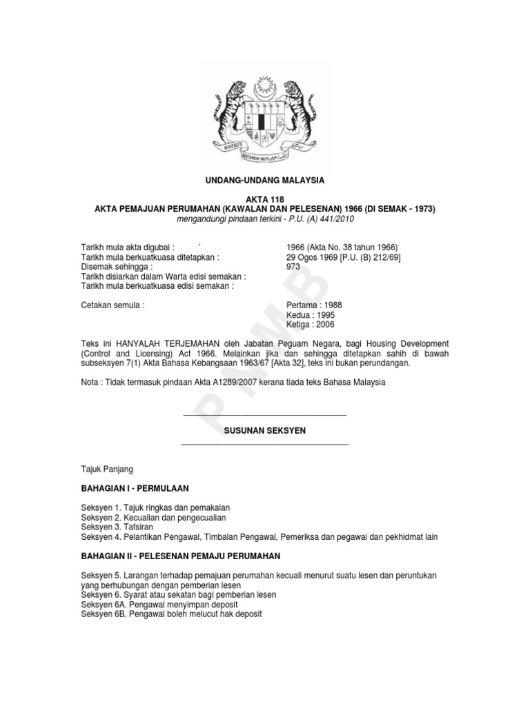 Akta Pemajuan Perumahan Terkini Pdf